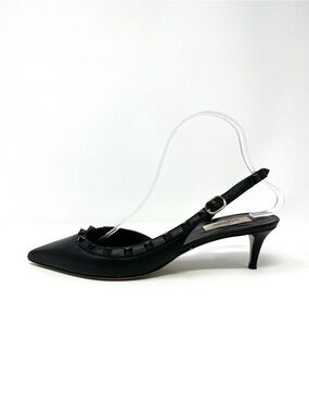 Valentino Garavani Black Rockstud Rock Stud Slingback Kitten Heels Pumps 40.5